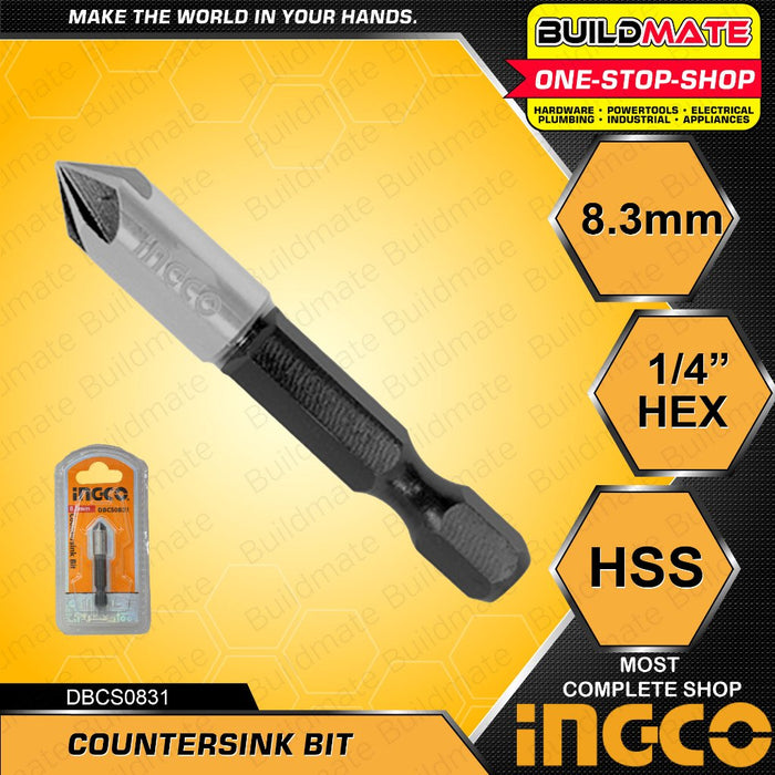 BUILDMATE Ingco 1/4" HSS Countersink Bit Set 90 Degree Center Punch Tool Sinker Drill for Metal IHT