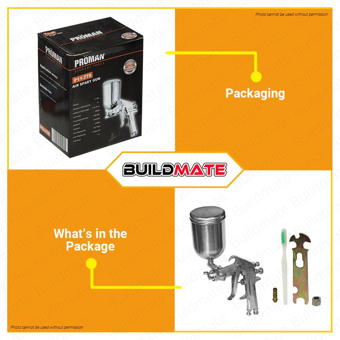 PROMAN Gravity Type Air Spray Gun 400ml Professional Air Paint Sprayer Spray Guns P11-775 •BUILDMATE