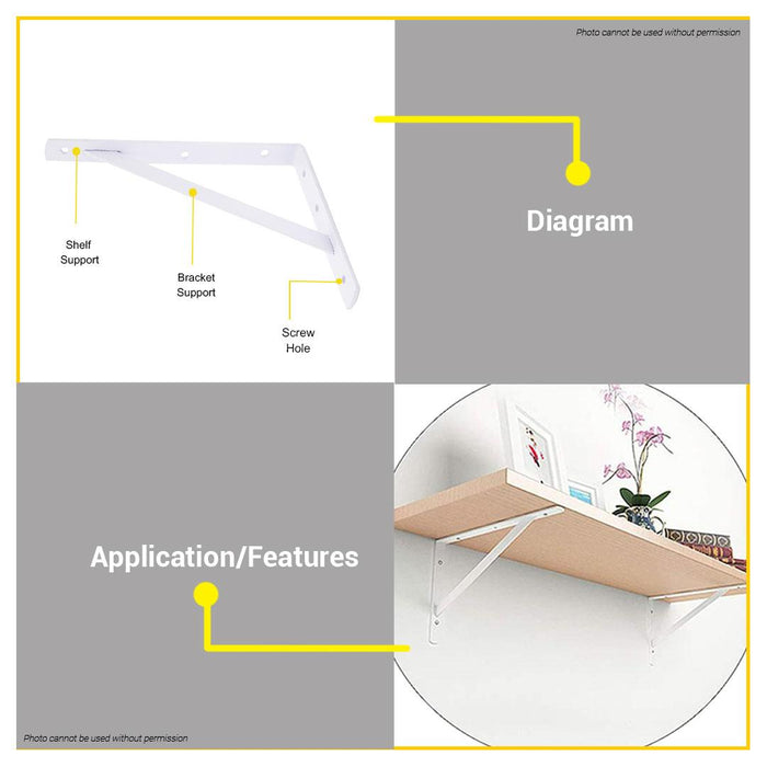 BUILDMATE Wadfow Heavy Duty Shelf Brackets 3MM Thickness 5" | 6" | 7" | 10" Inch Angle Corner • WHT
