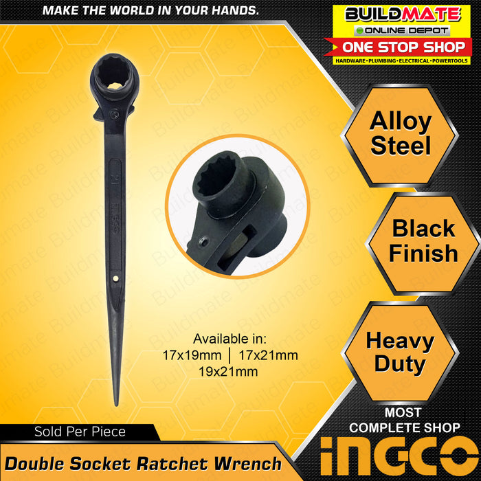 INGCO Double Socket Ratchet Wrench 17x19mm  17x21mm  19x21mm  •BUILDMATE• IHT