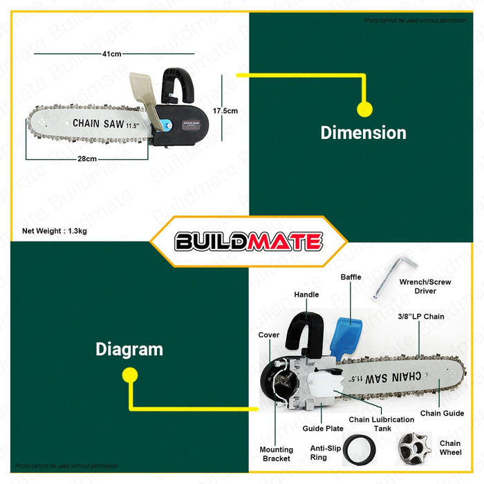 [Bundle] BUILDMATE Lotus Angle Grinder 650W LTSG6500S + Mailtank Chainsaw Attachment Stand Adpator with FREE DISC