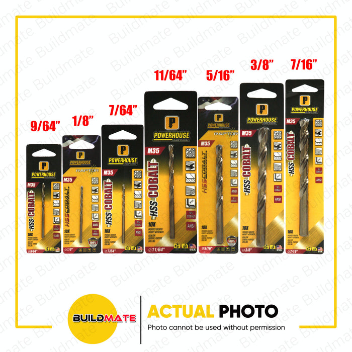 [BLISTER] POWERHOUSE USA ANSI M35 HSS Cobalt Jobber Metal Drill Bit Heavy Duty 5/16" | 3/8" | 11/64" | 1/8" | 7/16" | 7/64" | 9/64" SOLD PER 1 PC •BUILDMATE• PTAA
