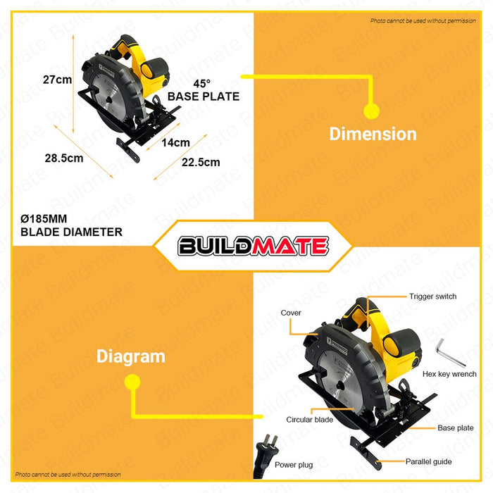 BUILDMATE Powerhouse USA 1050W / 1500W Circular Saw Wood Cutting Woodworking Cutter Crosscut PHH-C7 / C8008X - PHPT