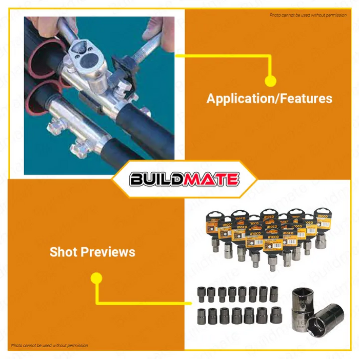 INGCO Original 1/2 inch Hexagonal Socket CR-V Black Nickel Plated •BUILDMATE• IHT