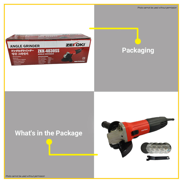 BUILDMATE Zekoki 720W 100mm Angle Grinder Cutting Machine Slide Switch Grinding Wheels Heavy Duty ZKK-4030SS