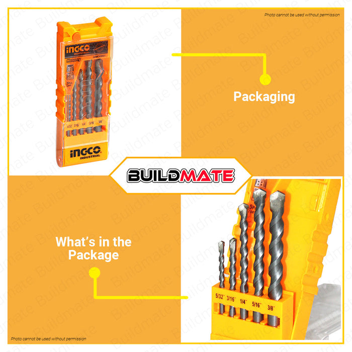 BUILDMATE Ingco 5PCS Masonry Drill Bit Set SOLD PER SET AKD3051 / UAKD3051 - IHT<br>