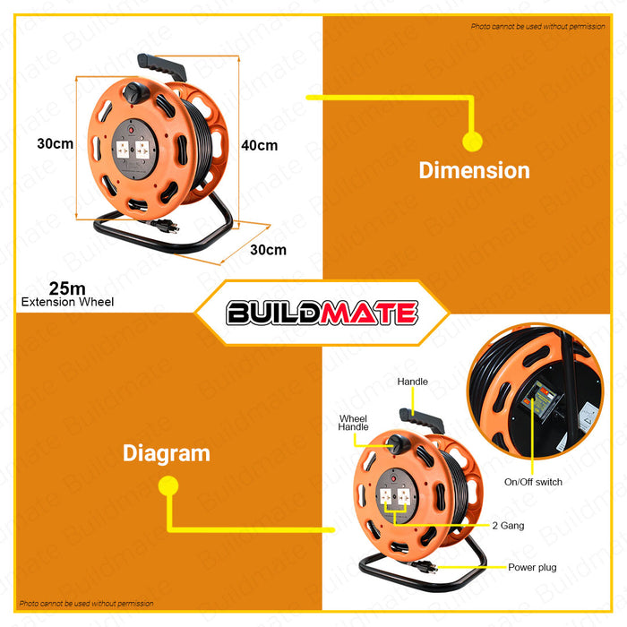 OMNI Industrial Extension Cord Wheel Power Strip 25M WEW25M/DS •BUILDMATE•