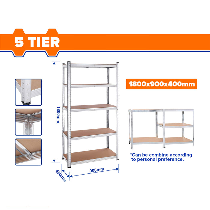 BUILDMATE Wadfow 5-Tier Adjustable Storage Shelves 1500mm | 1800mm Organizer Storage Rack Stand WHT