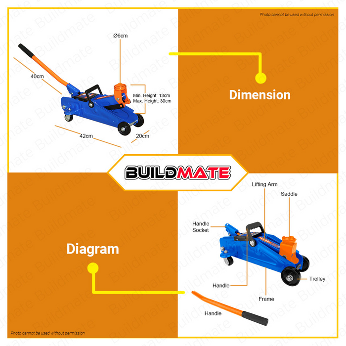 BUILDMATE Wadfow 2 Tons Hydraulic Floor Jack 6.8kg For Auto Repair Fast Lift Jack Trolley WHJ2522 - WHT