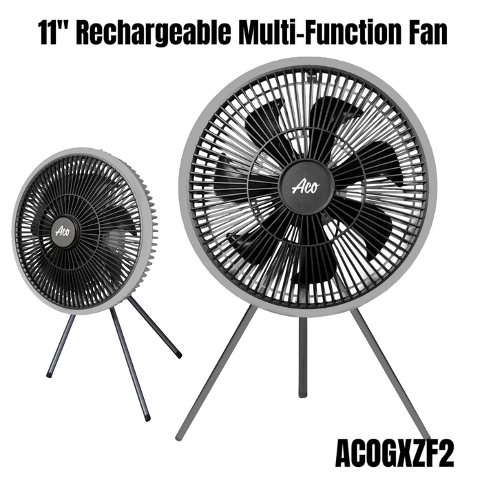 BUILDMATE x ACO 11” Rechargeable Multifunction Fan | Portable Electric Fan with LED Light & Adjustable Speed
