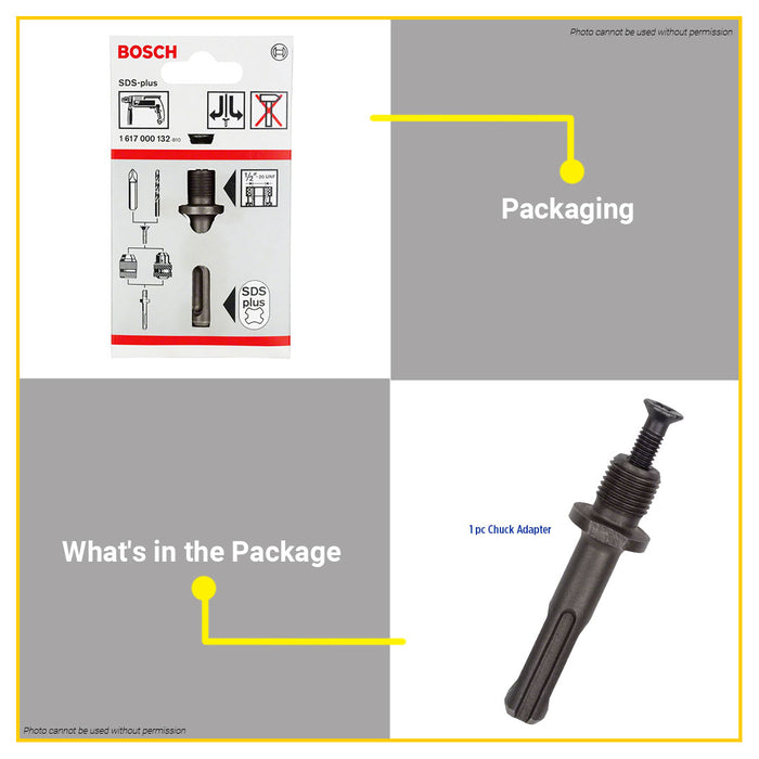 BUILDMATE Bosch Chuck Adapter for Drill Chucks Connects 1/2" Inch - 20 UNF Chucks to SDS Plus Hammer 1617000132 - BAX