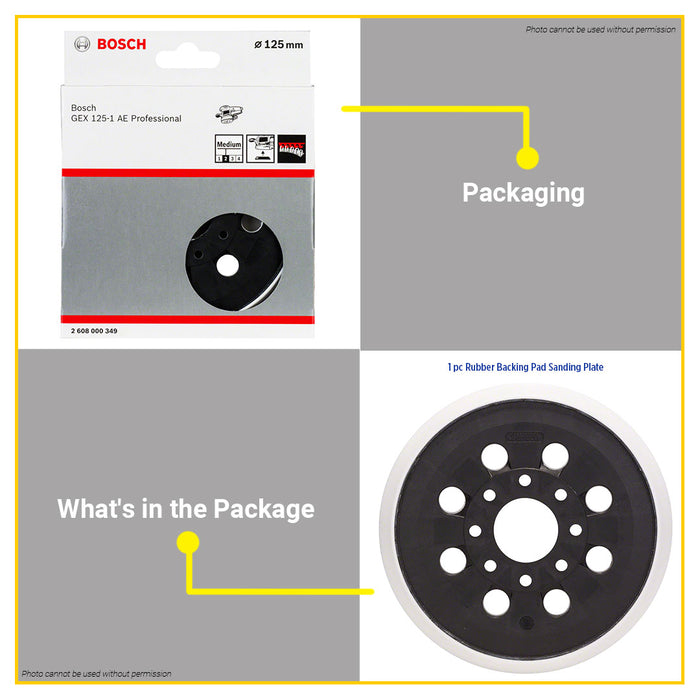 BUILDMATE Bosch 8 Hole Sanding Pad Ø125mm Rubber Backing Pad Sanding Disc for Random Orbital Sanders 2608000349 - BAX