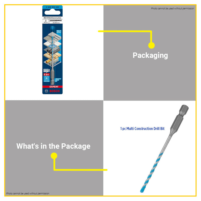 BUILDMATE Bosch EXPERT HEX-9 MCB Multi Construction Drill Bit 1/4" Shank 3MM - 12MM for Wood - BAX