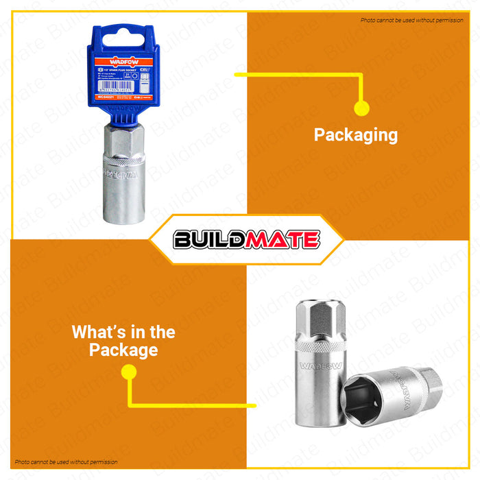 WADFOW 1/2" Inch Drive Spark Plug Socket 16MM | 21MM Deep Thin Wall Sockets CR-V Steel Hand Tool WSC4216 | WCS4221 •BUILDMATE• WHT