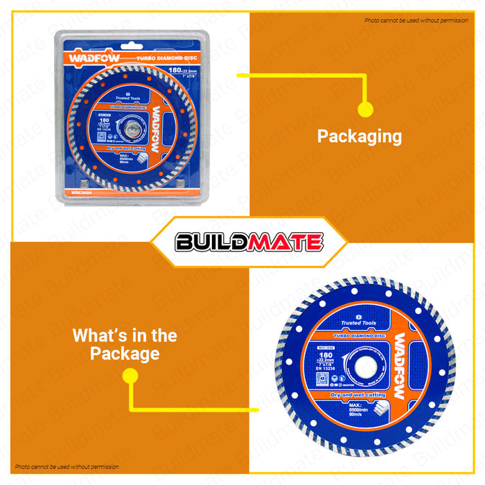 WADFOW Turbo Diamond Disc 7" Inch Diamond Cutting Disc Wheel Dry & Wet Cutting Diamond Blade Concrete Diamond Grinder Disc Turbo Cutting Disc for General Purpose WDC3K04 •BUILDMATE• WHT