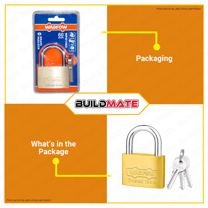 WADFOW Brass Padlock 60MM Pad Lock Keyed Padlock Solid Brass Lock with 3 Keys Wide Lock Body WPD1460 •BUILDMATE• WHT