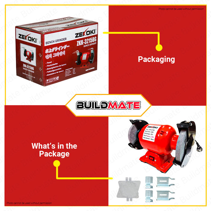 BUILDMATE Zekoki Heavy Duty Bench Grinder 6" Inch 250W 1/3HP | 8" Inch 550W 3/4HP with Grinding Wheel Electric Bench Grinder Polishing Grinder Engraving Tool Table Grinder ZKK-3215BG | ZKK-3220BG •