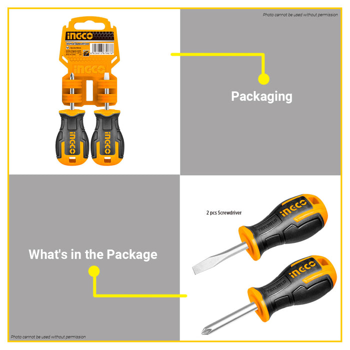 BUILDMATE Ingco 2pcs Screwdriver Set Slotted and Phillip Screw Driver S2 Round Shank Household Tool Kit SOLD PER SET - IHT