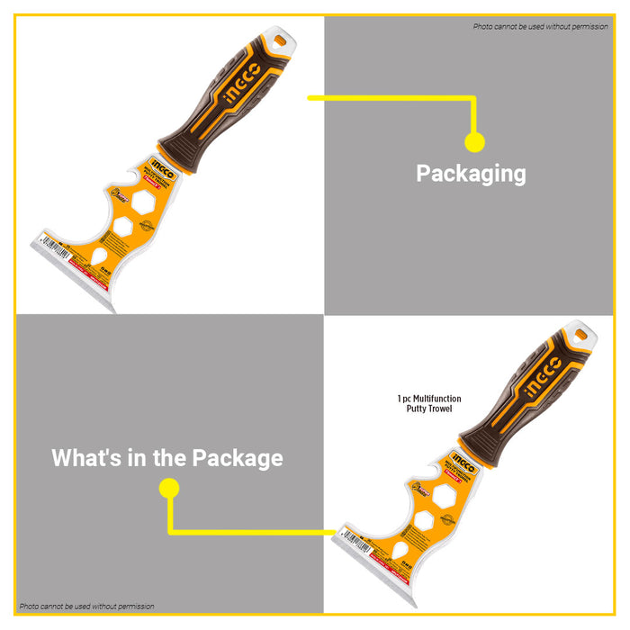 BUILDMATE Ingco Multifunction Putty Trowel 75mm Filling Wall Knife Scraper Plastering Scraping Tool for Flat Scraper HPUT18060M - IHT