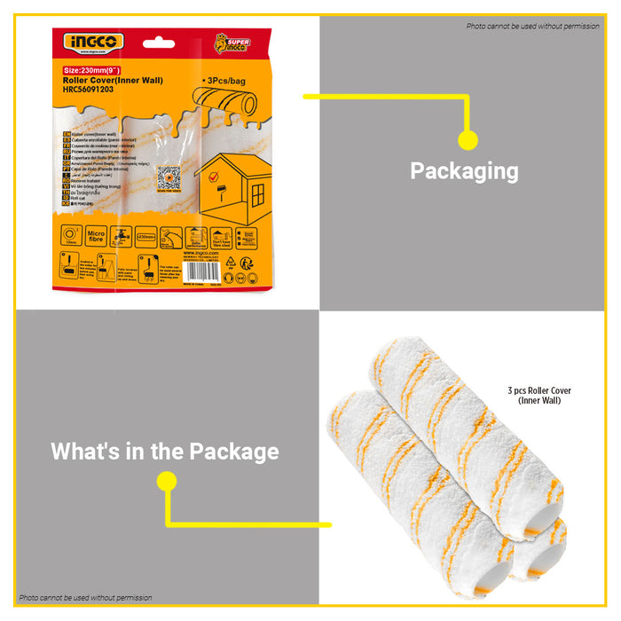 BUILDMATE Ingco 3pcs Roller Cover Paint Cover 9" Inch for Inner Wall Paint Roller Painting Roller Paint Tool HRC56091203 - IHT