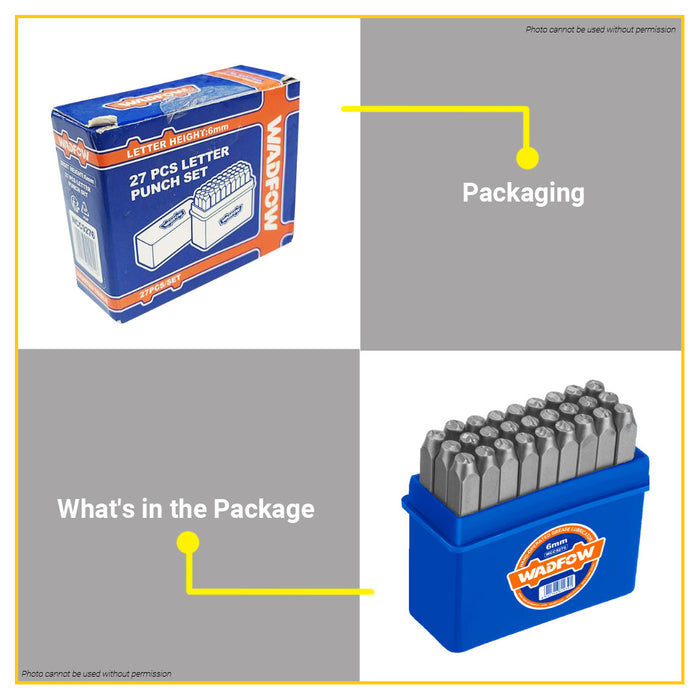 BUILDMATE Wadfow 27PCS Letter Punch Set 3mm - 6mm Carbon Steel Hollow Stamping Puncher Set Kit SOLD PER SET WCC9273 / WCC9276 - WHT