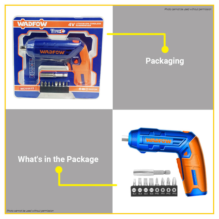 BUILDMATE Wadfow 4V Lithium-Ion Cordless Screwdriver Handheld Rechargeable WCV4415 - WCPT