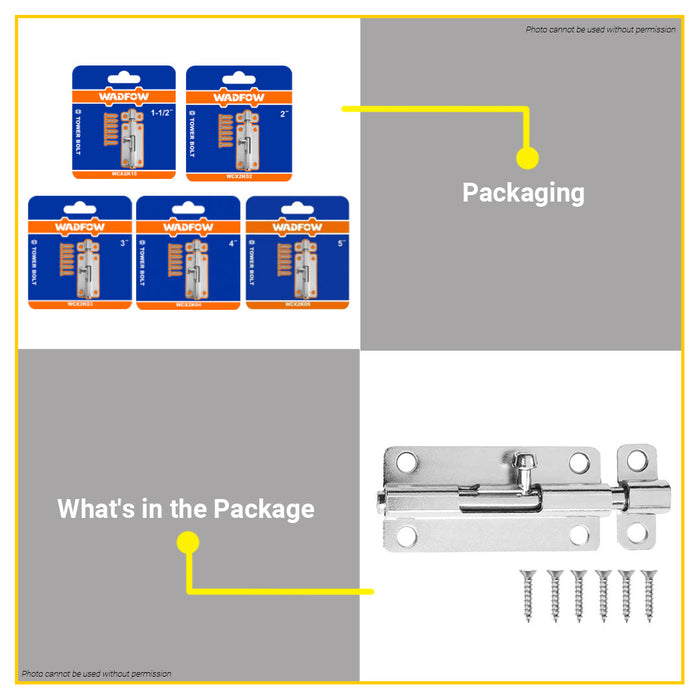 BUILDMATE Wadfow Tower Bolt 1.5" - 5" Inch Galvanized Door Barrel Latch Lock for Horizontal and Vertical Position - WHT