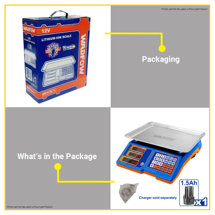 BUILDMATE Wadfow Lithium-Ion Cordless Scale 30kg Rechargeable Wireless Digital Measuring Kitchen Weighing Scale WEC1301 - WCPT