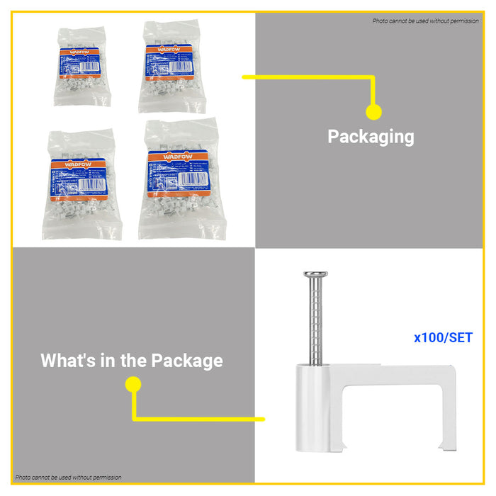 BUILDMATE Wadfow 100PCS/SET Rectangular White Cable Clips 6mm - 12mm Wire Organizer Fastening Cord Clamps SOLD PER SET - WHT