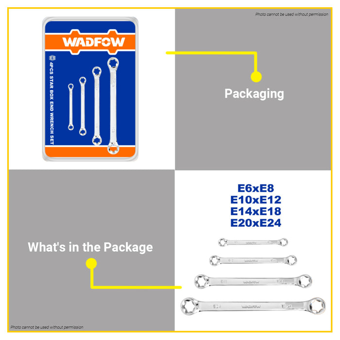 BUILDMATE Wadfow 4PCS/SET Star Box End Wrench Set High-Quality Stainless Steel WFR2404 - WHT