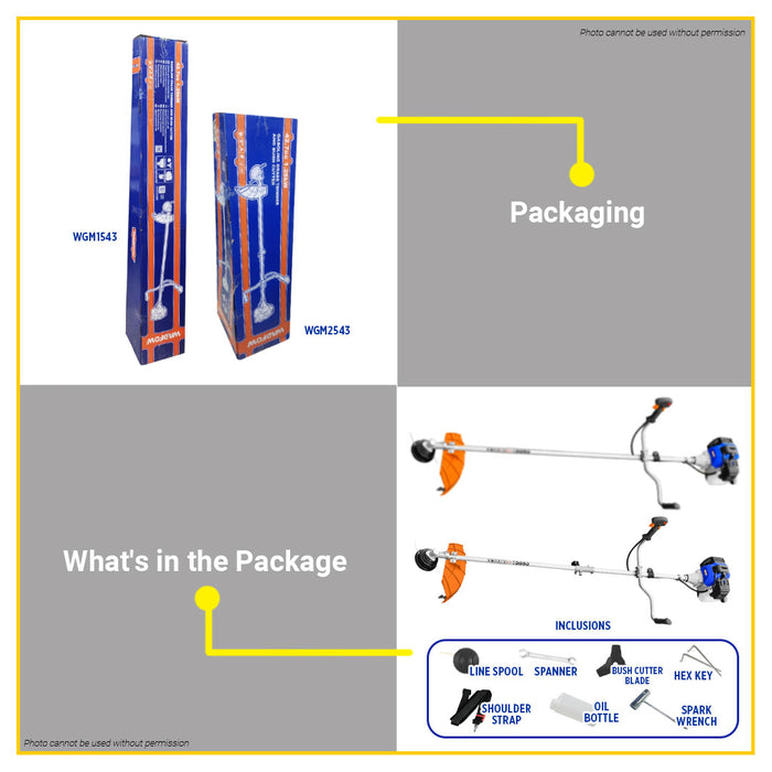 BUILDMATE Wadfow Gasoline Grass Trimmer and Bush Cutter 42.7cc 2-Stroke Engine 1.25kW Lawn Mower Weed Cutter WGM1543 / WGM2543 - WPT