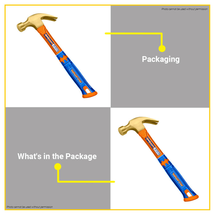 BUILDMATE Wadfow Non-Sparking Claw Hammer 8oz / 16oz with Fiberglass Handle Hammerhead Stubby - WHT