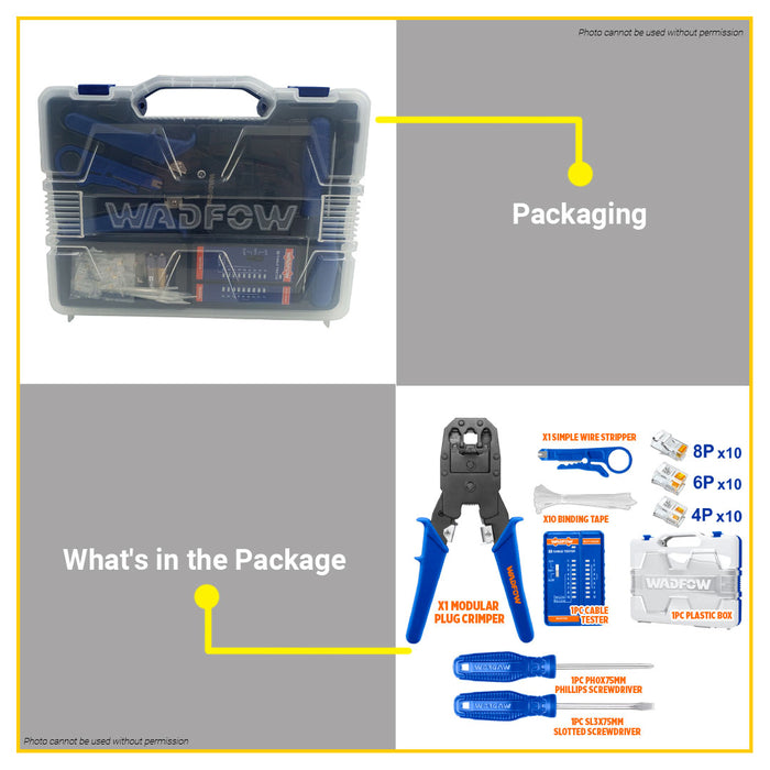 BUILDMATE Wadfow 46pcs Modular Plug Crimper Set Ethernet Network Installation Cable Crimping Tool Kit WHS2B46 - WHT