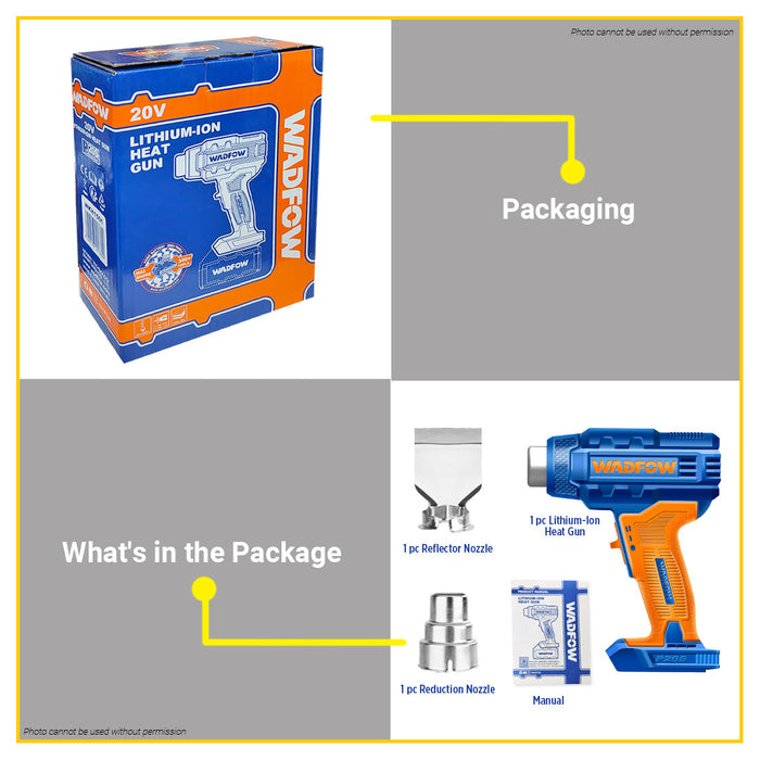 BUILDMATE Wadfow Lithium-Ion Cordless 20V Heat Gun Blower Rechargeable Hot Air Blow Gun Heat Shrink Wrapping Sealer Tool - WCPT