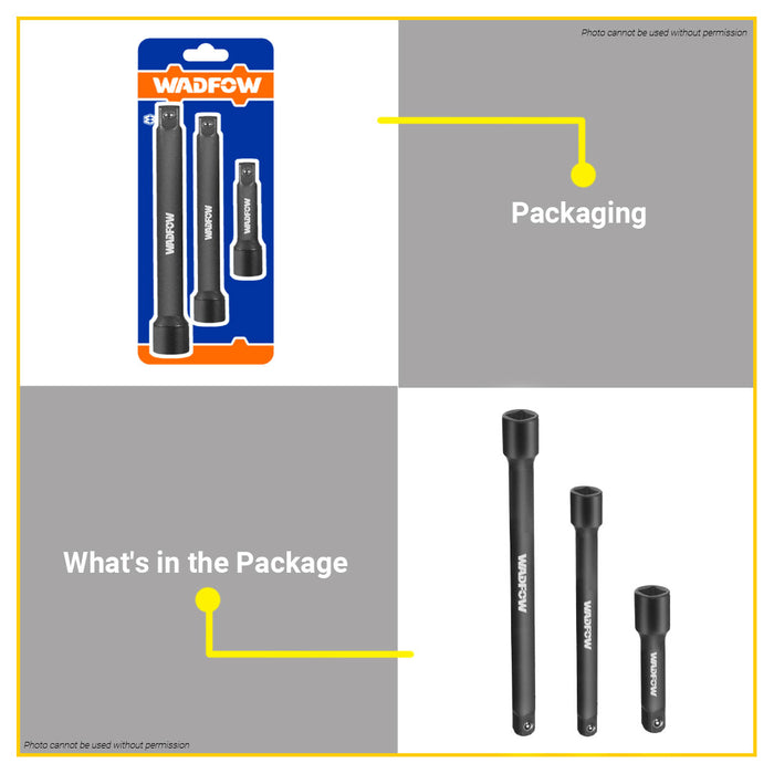 BUILDMATE Wadfow 3pcs Drive Impact Extension Bar Set 1/2" Cr-V Steel Extension Bars Kit Impact Tool WMS7403  - WHT