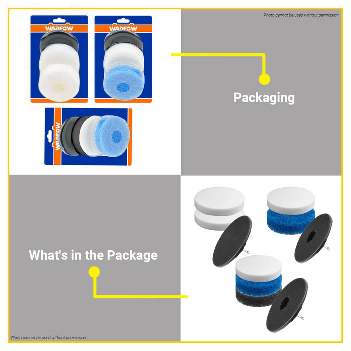 BUILDMATE Wadfow 3PCS / 4PCS Soft Sponge and Scrubber Pad Set 3.5" Inch Drill Power Brush Scouring Pads Cleaning Tool Kit SOLD PER SET - WHT