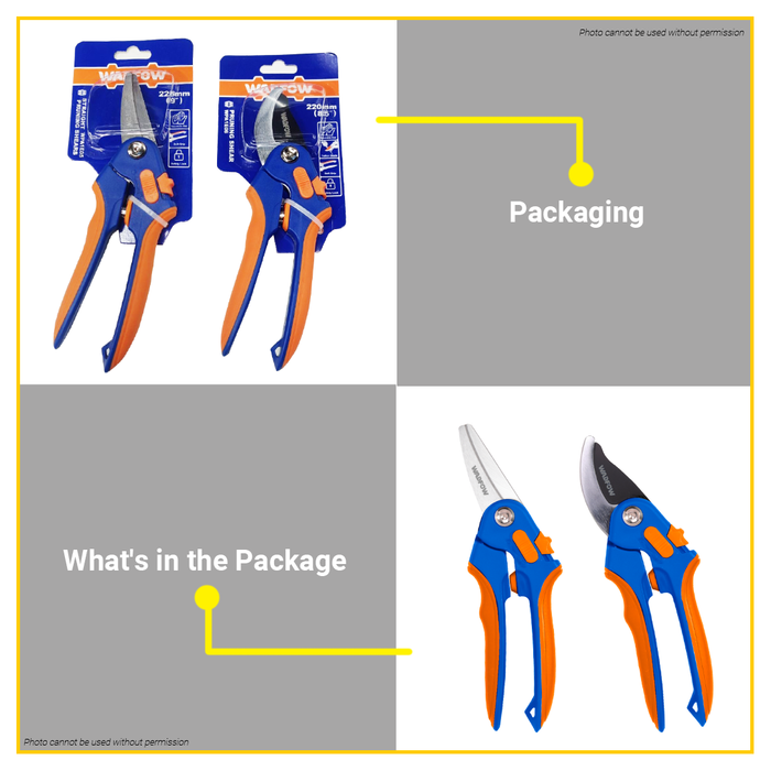 BUILDMATE Wadfow Pruning Shear 8.5" / 9" Gardening Clippers Pruner Scissor Secateurs Shears Pruning Hand Tools WPA1E05 / WPA1E06 - WHT