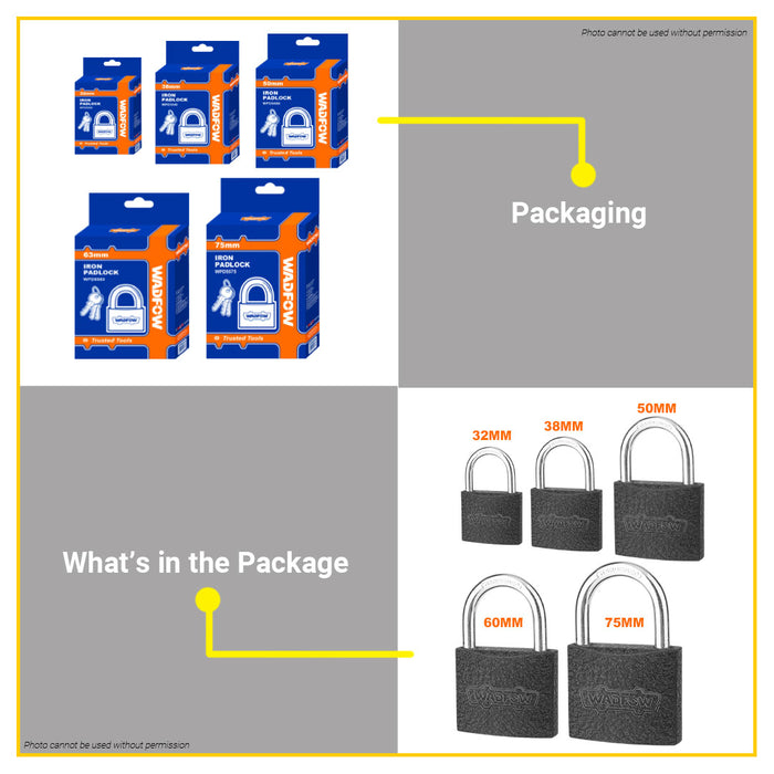 BUILDMATE Wadfow Iron Padlock 32MM - 75MM Short Shackle with 3pcs Iron Keys Keyed High Security Pad Lock - WHT