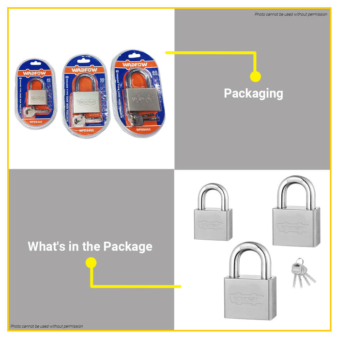 BUILDMATE Wadfow Square Type Vane Iron Padlock 40MM - 60MM SHORT Shackle Anti-Theft Keyed Wide Security Lock with Keys - WHT