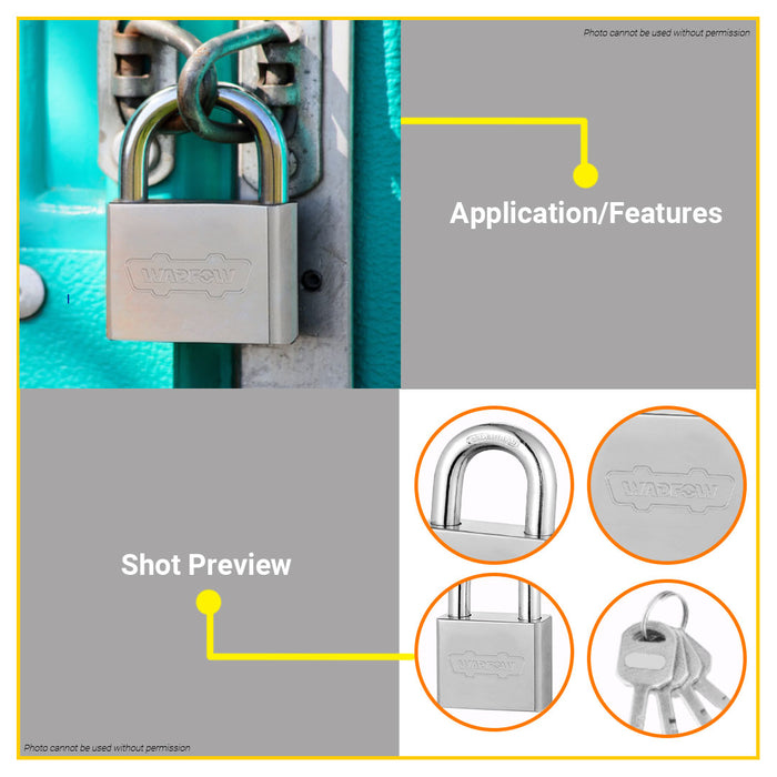 BUILDMATE Wadfow 4pcs Key-Alike Square Type Vane Padlock Set 40MM / 50MM Short Shackle Anti-Theft Keyed Wide Security Lock with Keys WPDS444 / WPDS454 - WHT