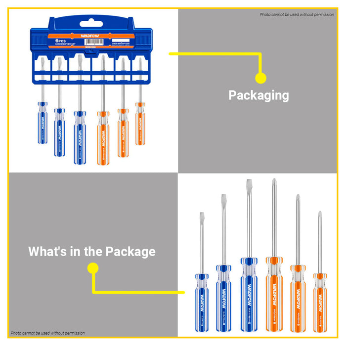 BUILDMATE Wadfow 6PCS/SET Screwdriver Set with Comfort-Grip Handle Carbon Steel WSS3206 - WHT