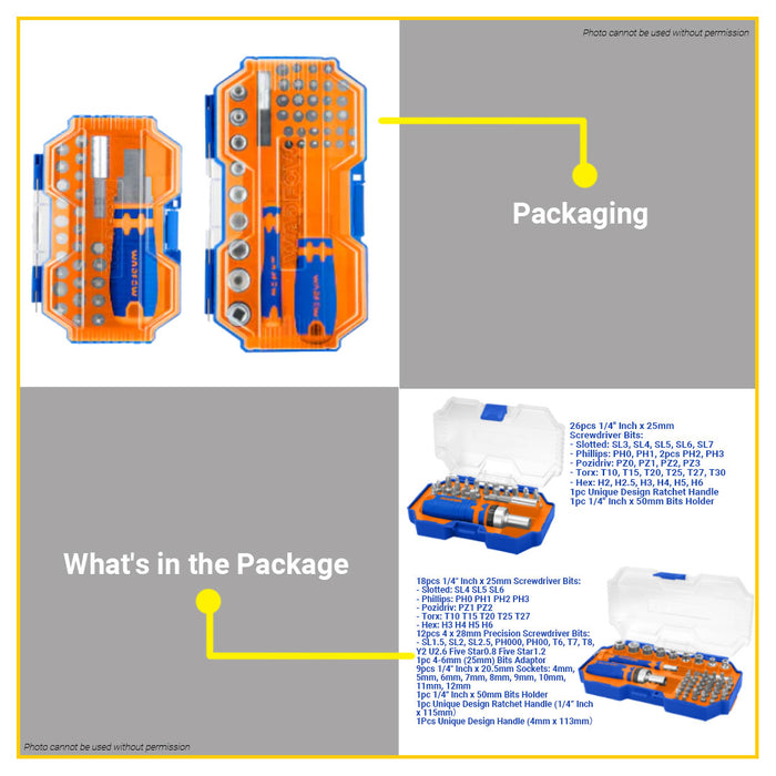 BUILDMATE Wadfow Screwdriver Bit Set Holder 28PCS / 43PCS Unique Design Ratchet Handle CR-V - WHT