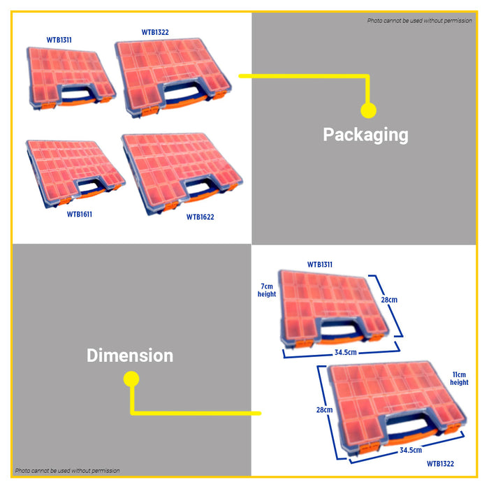 BUILDMATE Wadfow Plastic Organizer 13.5" / 16.5" Inch Stackable Storage with Removable Compartments Sorting Box SOLD PER PIECE - WHT