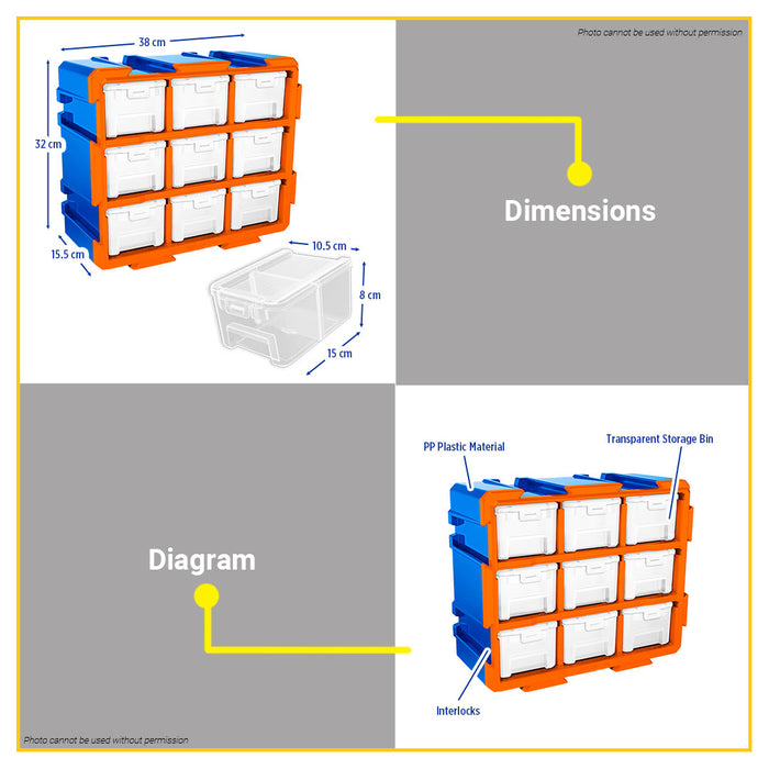 BUILDMATE Wadfow Modular Storage Tower 4pcs/6pcs Transparent Organizer / 9pcs Storage Bins Modular Tools Shelving Sorting Tool Box Container Set - WHT
