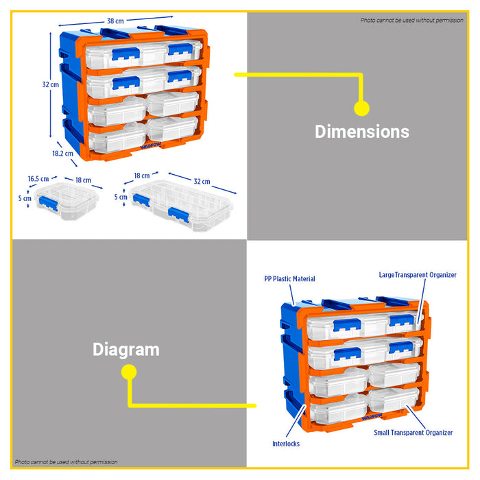 BUILDMATE Wadfow Modular Storage Tower 4pcs/6pcs Transparent Organizer / 9pcs Storage Bins Modular Tools Shelving Sorting Tool Box Container Set - WHT