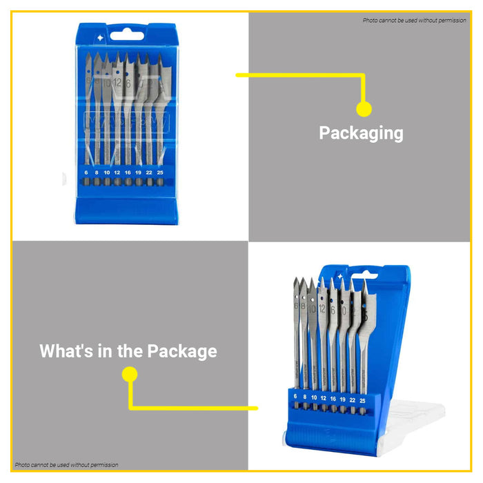 BUILDMATE Wadfow 8pcs Flat Wood Spade Drill Bit Set for Wood Drilling Woodworking Tool WWF6B08 - WHT