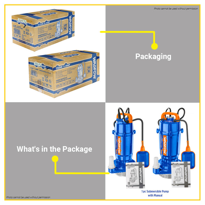 BUILDMATE Wadfow Submersible Pump 370W / 750W Aluminum Wire Clean Water Pump IPX8 with Thermal Protector WWPQA01-5 / WWPQA03-5 - WPT