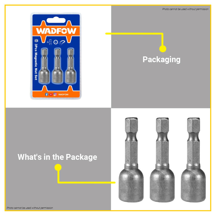 BUILDMATE Wadfow 3pcs Magnetic Nut Set 48mm Magnet Fastener Adaptor Socket Driver Bit Setter Tex Screw SOLD PER SET WWR1K08 / WWR1K10 - WHT