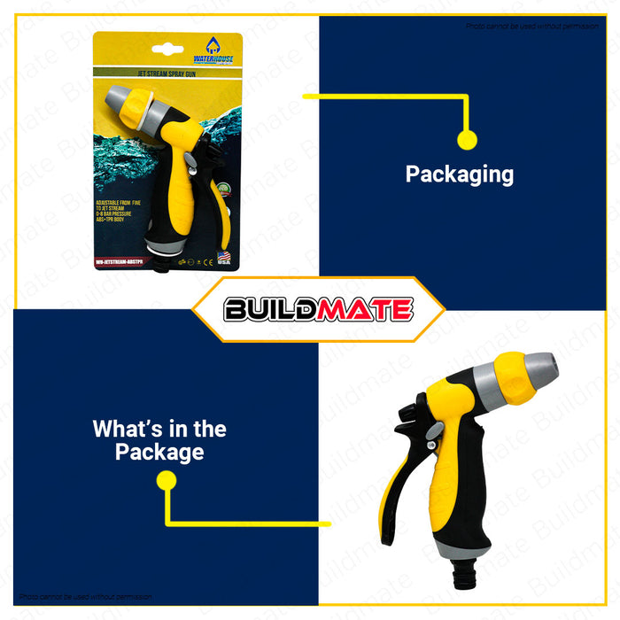 BUILDMATE Waterhouse Jet Stream Spray Gun 18CM Plastic Trigger Nozzle Garden Hose Spray Nozzle Gun Adjustable Plastic Nozzle Garden Soft Grip for Watering Plants, Car Wash Garden Tools WH-JETSTREAM-ABSTPR •