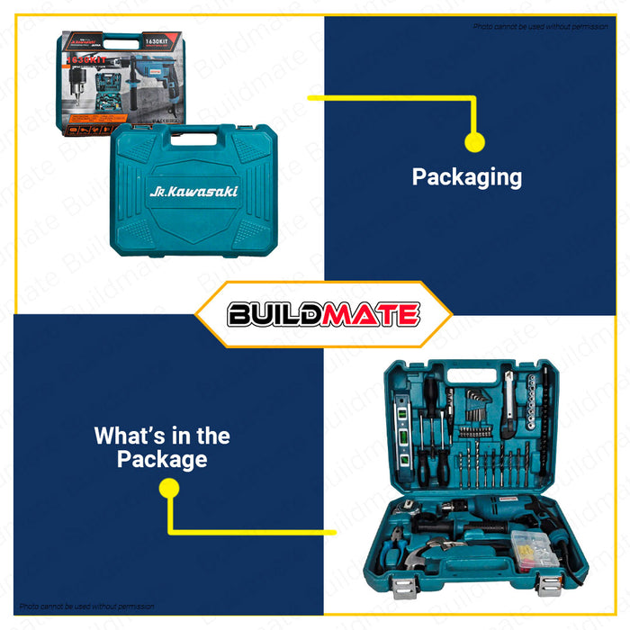 JR KAWASAKI JAPAN Impact Drill Set Kit 750W 13MM Electric Drill Cement Drilling Wood Drilling Hammer Barena Hammer Drill Set Electric Drill Set Japan Made JR1630KIT •BUILDMATE•